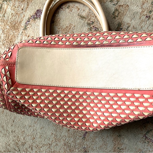 Pour La Victoire Leather basketweaved Authentic Extra Large Tote  Tan/Orange - Picture 12 of 16